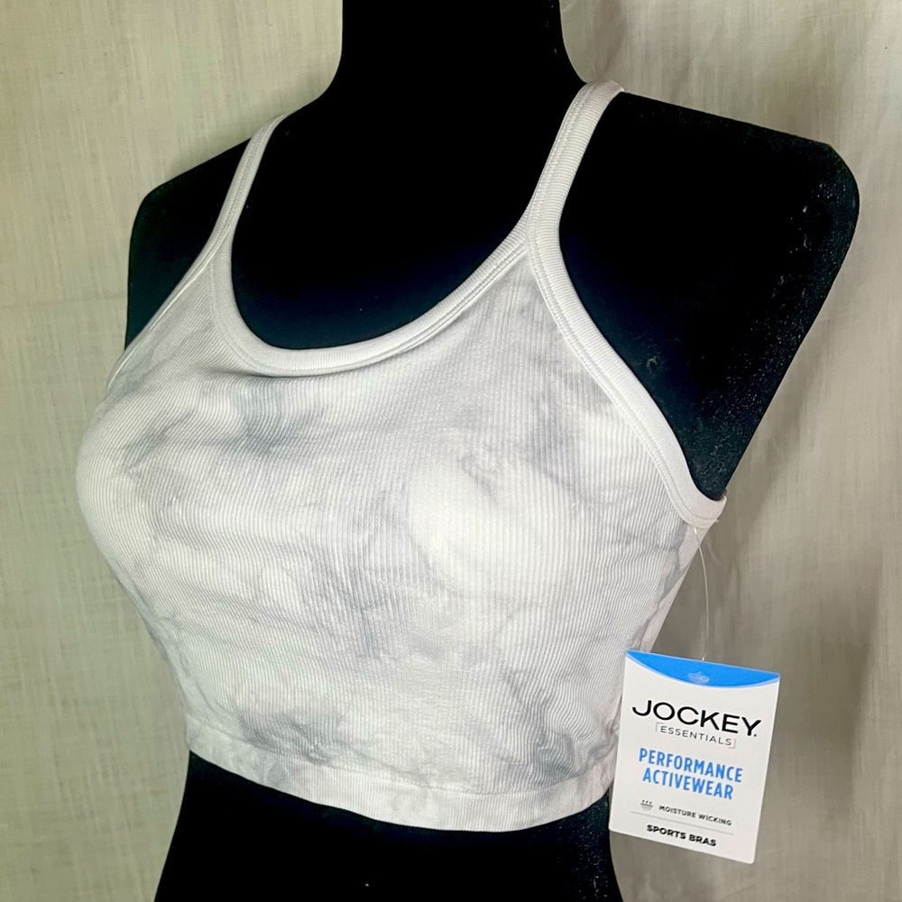 NWT JOCKEY SEAMFREE JERSEY SPORTS BRA CROP, WHITE TIE DYE - Picture 3 of 9